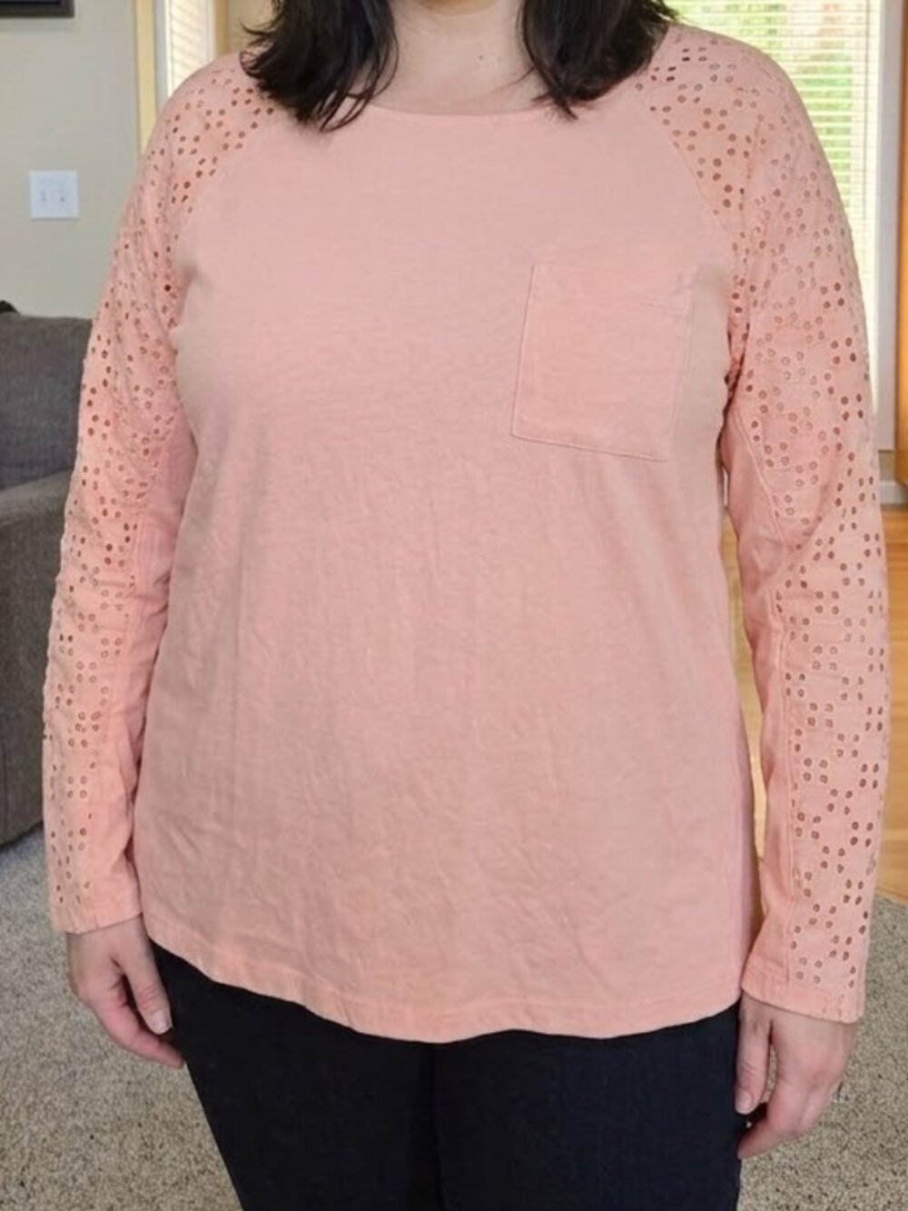 NWT GNW Indigo sz XL peach cutout long sleeve pullover pocketed shirt